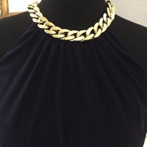 Formal Gold Chain Neck Halter Maxi Dress Sz PM